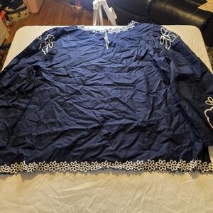 Cato Dark Blue Blouse with White Floral Accents